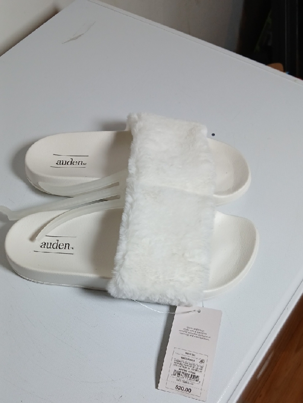 Auden Cream Faux Fur Slide Sandals - Picture 2 of 3